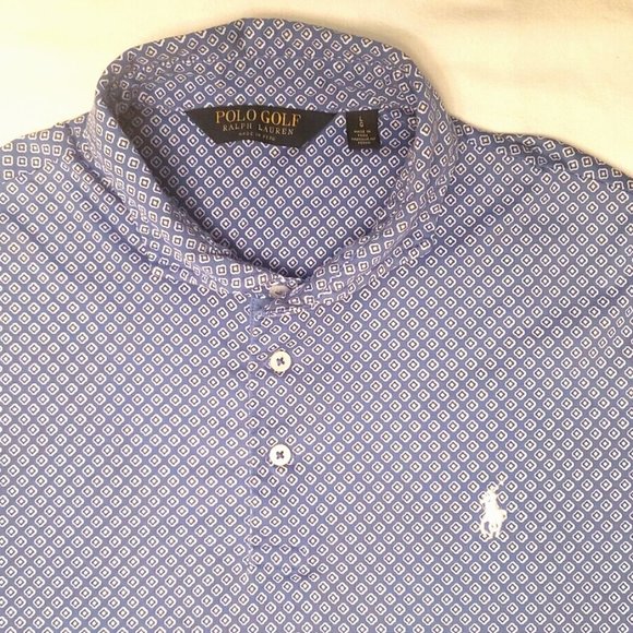Men's Polo Golf by Ralph Lauren Blue Pattern Polo Shirt. Size Large. - Picture 2 of 2